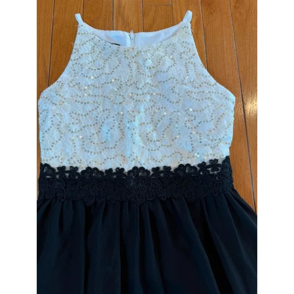 BCX Girl White Sequin & Black Sleeveless Asymmetrical Hem Party Dress Size 10